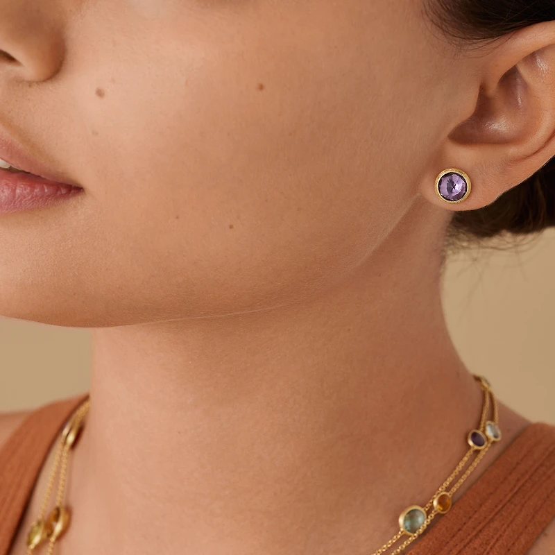 Jaipur Colour Yellow Gold and Amethyst Stud Earrings