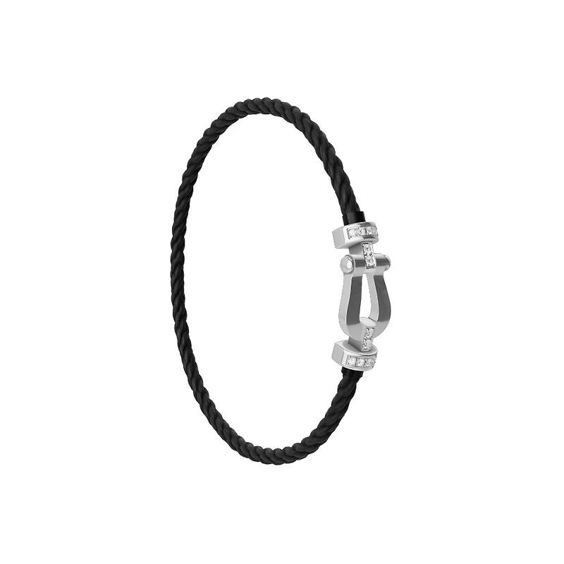 Force 10 Medium White Gold and Diamond Pavé Cable Bracelet