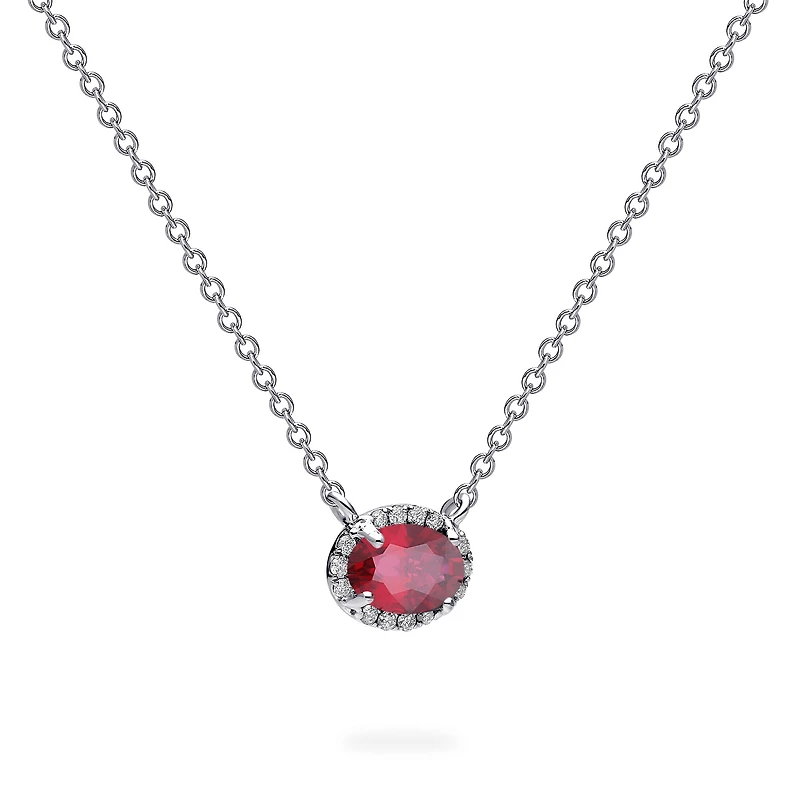 White Gold Ruby and Diamond Pendant Necklace