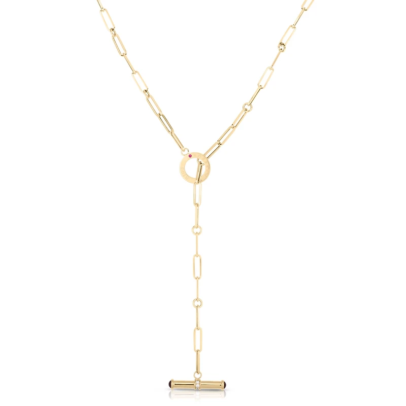 Designer Gold Yellow Gold, Diamond and Ruby Lariat Necklace