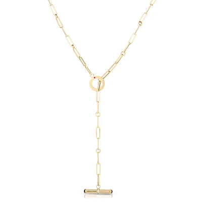 Designer Gold Yellow Gold, Diamond and Ruby Lariat Necklace