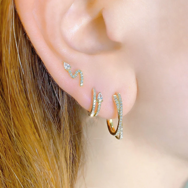 Colette Yellow Gold and Diamond Pavé Mini Hoop Earring
