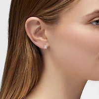 White Gold and Diamond Rectangular Cluster Earrings