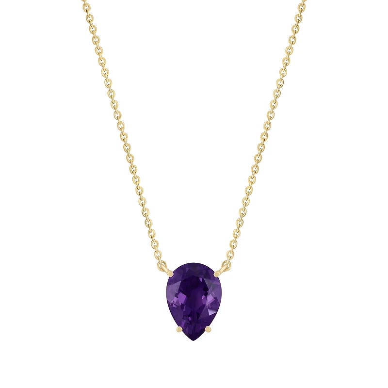 Pear Shape Amethyst Necklace in Yellow Gold