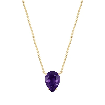 Pear Shape Amethyst Necklace in Yellow Gold