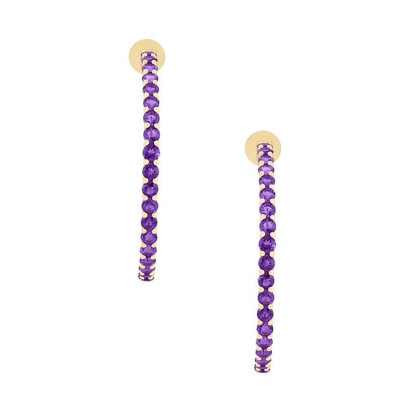 Amethyst Prong Set Hoop Earrings