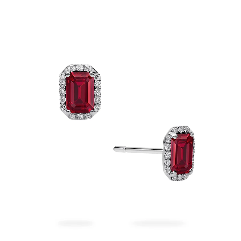 White Gold Ruby and Diamond Stud Earrings