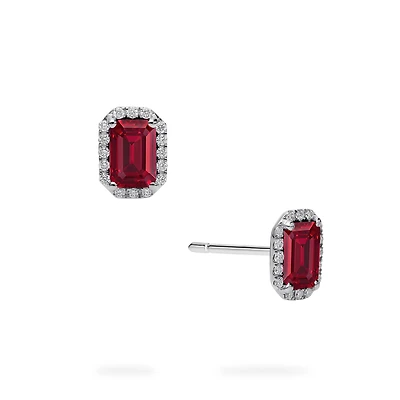 White Gold Ruby and Diamond Stud Earrings