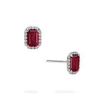 White Gold Ruby and Diamond Stud Earrings