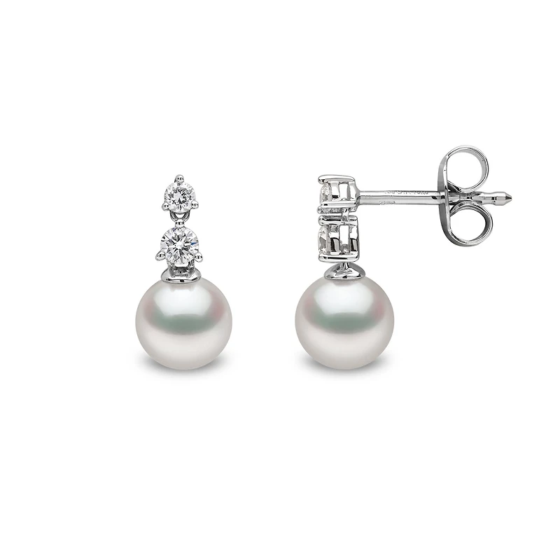 Classic White Gold, Pearl and Diamond Stud Earrings