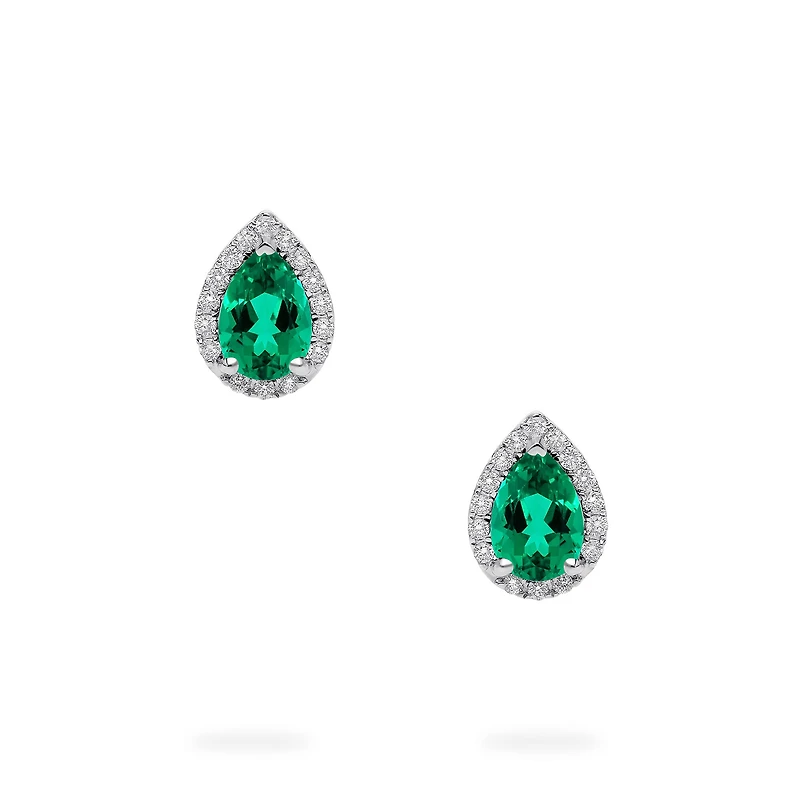 White Gold Emerald and Diamond Stud Earrings