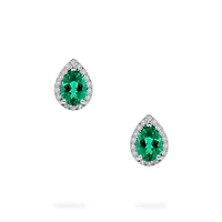 White Gold Emerald and Diamond Stud Earrings