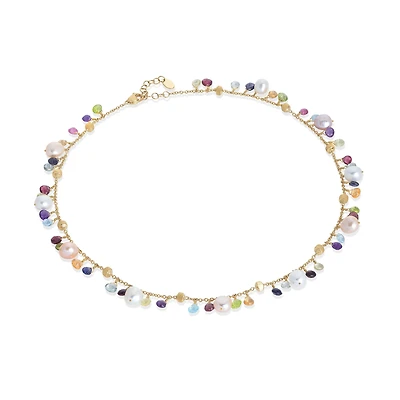 Paradise Yellow Gold, Semi-Precious Gemstone and Pearl Necklace