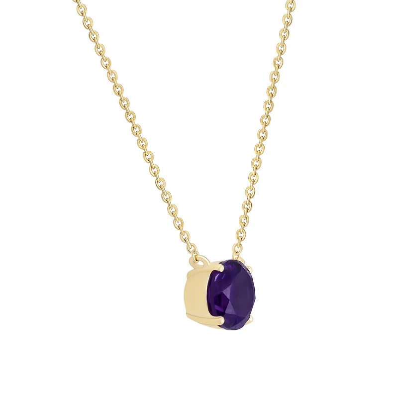 Round Amethyst Necklace in Yellow Gold