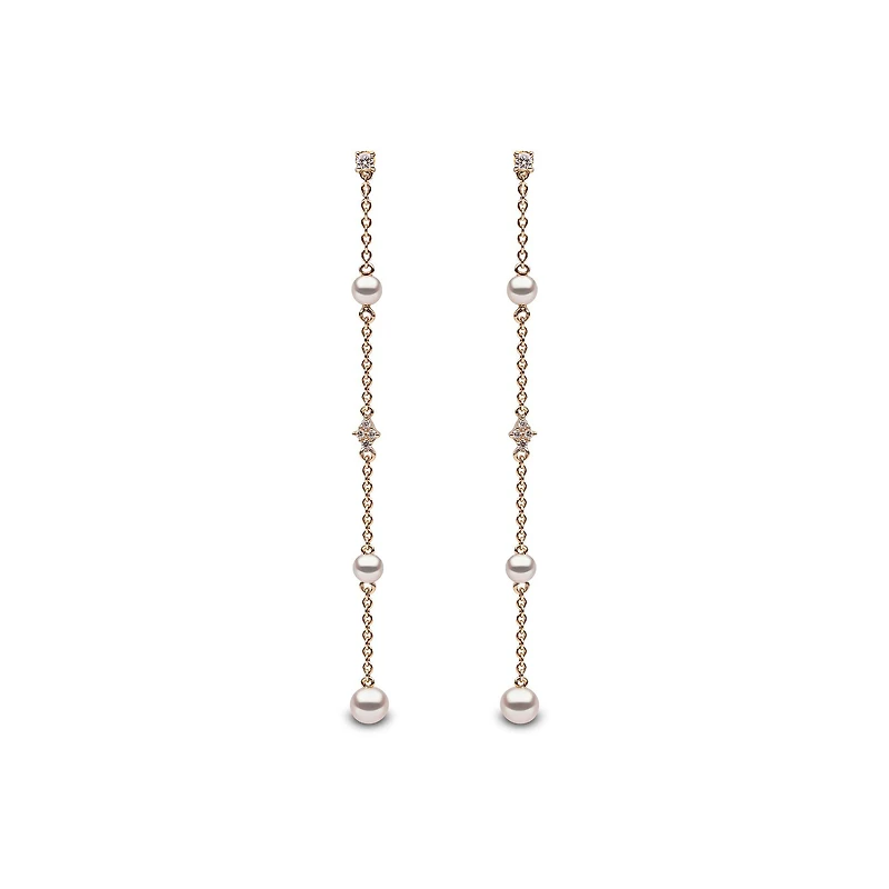 Trend Yellow Gold Pearl and Diamond Earrings