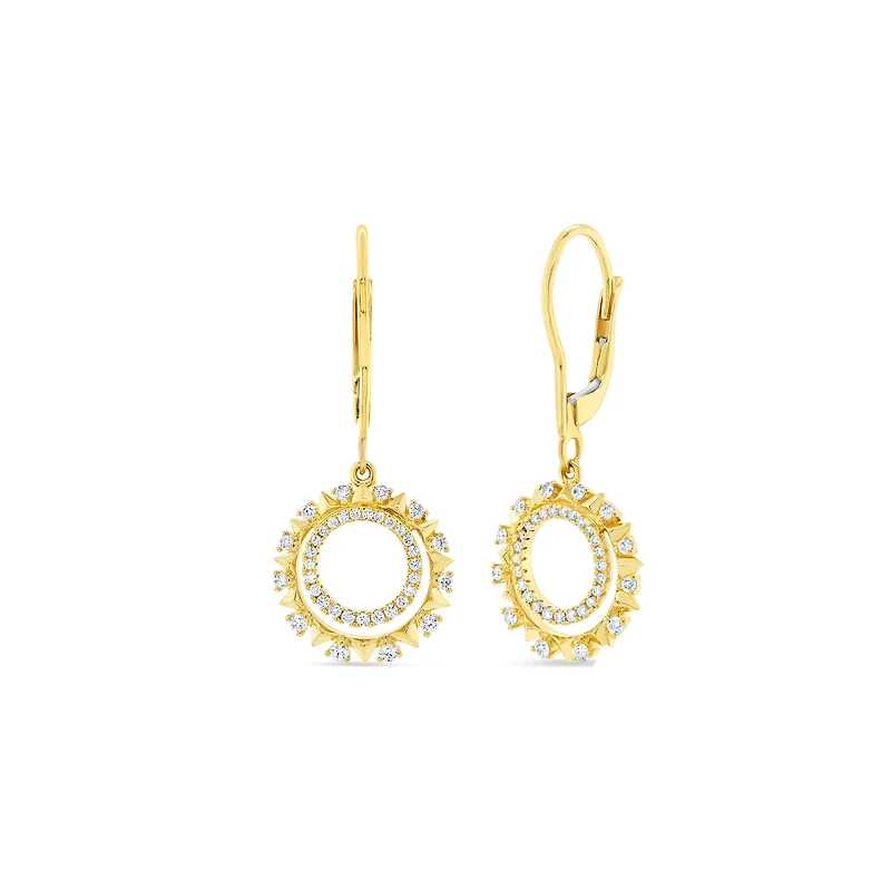 Yellow Gold and Diamond Drop Hoop Earrings