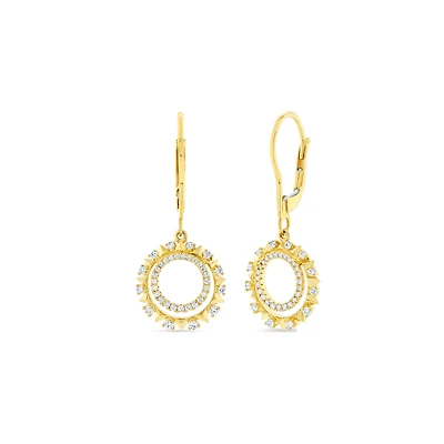 Yellow Gold and Diamond Drop Hoop Earrings