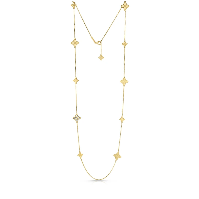 Princess Flower Yellow Gold and Diamond 6 Station Necklace