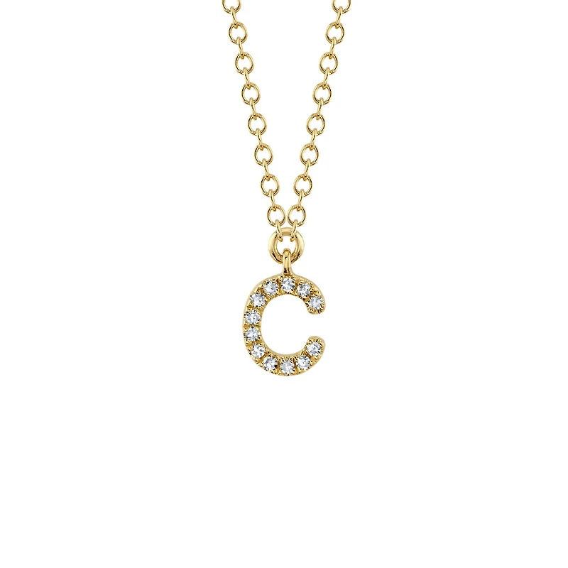 Initials Yellow Gold and Diamond Pavé Letter C Necklace