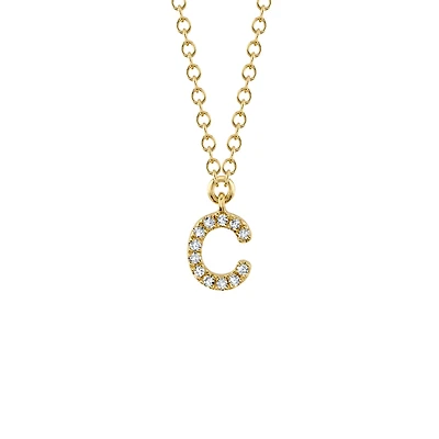 Initials Yellow Gold and Diamond Pavé Letter C Necklace