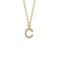 Initials Yellow Gold and Diamond Pavé Letter C Necklace