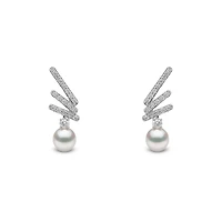 Sleek White Gold Pearl and Diamond Earrings