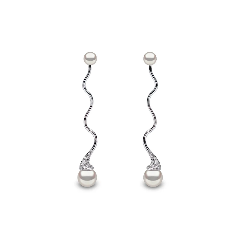 Sleek White Gold Pearl and Diamond Earrings