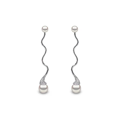Sleek White Gold Pearl and Diamond Earrings
