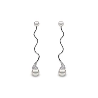 Sleek White Gold Pearl and Diamond Earrings
