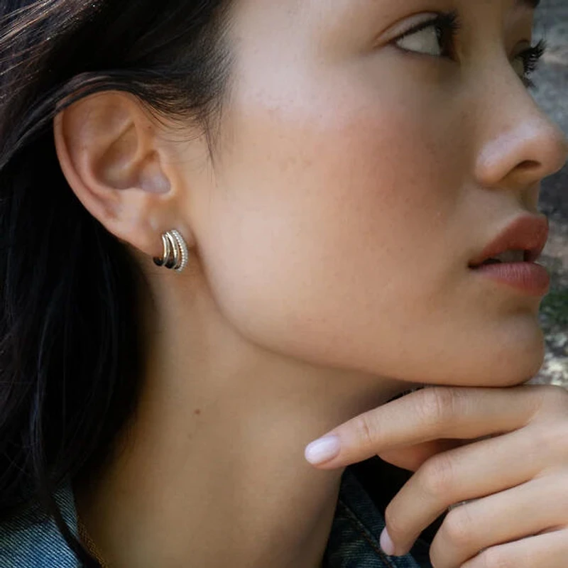 Rings of Saturn Silver and White Sapphire Hoop Earrings