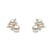 Trend Yellow Gold Pearl and Diamond Stud Earrings