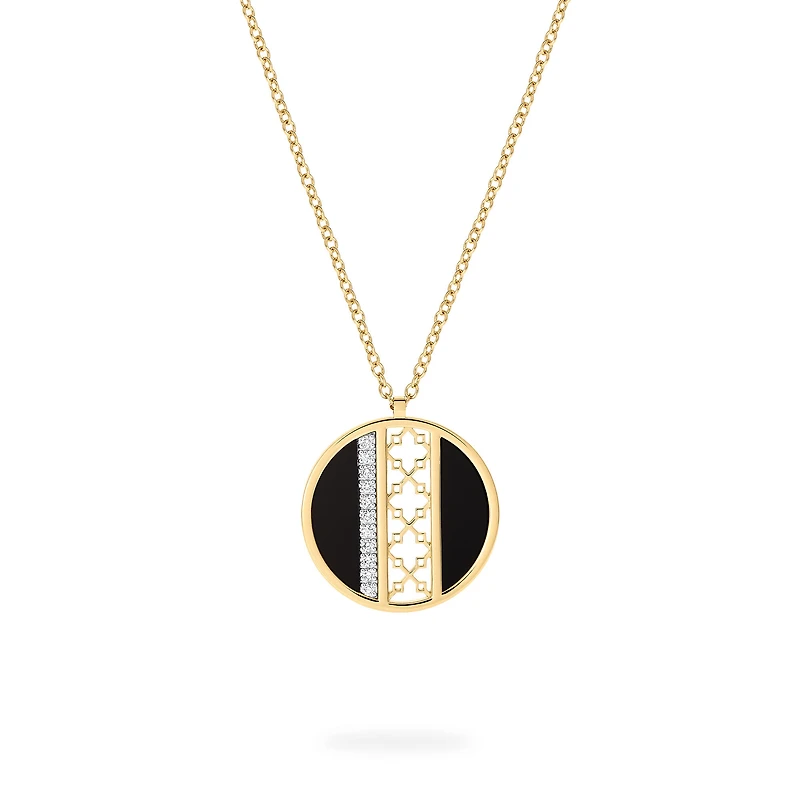 Onyx and Diamond Medallion Pendant Necklace, Large (25 mm)
