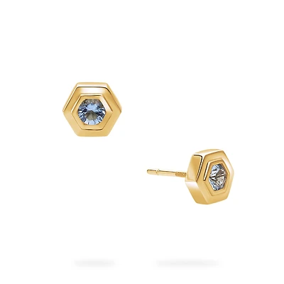Yellow Gold Birthstone Earrings, Aquamarine