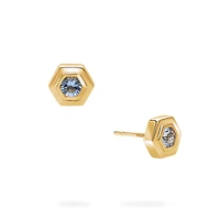 Yellow Gold Birthstone Earrings, Aquamarine