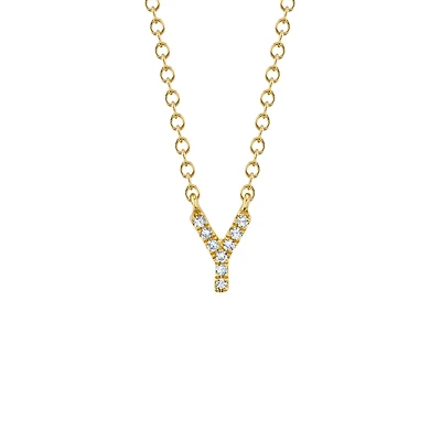 Initials Gold and Diamond Pavé Letter Y Necklace
