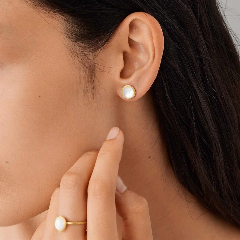Jaipur Colour Yellow Gold and Mother-of-Pearl Stud Earrings