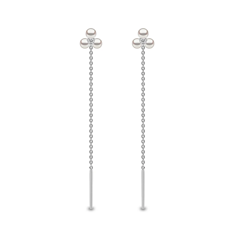 Trend White Gold Pearl and Diamond Drop Earrings