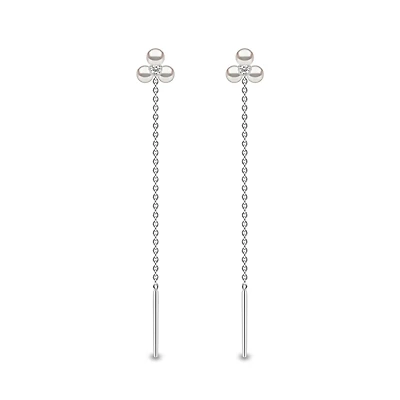 Trend White Gold Pearl and Diamond Drop Earrings