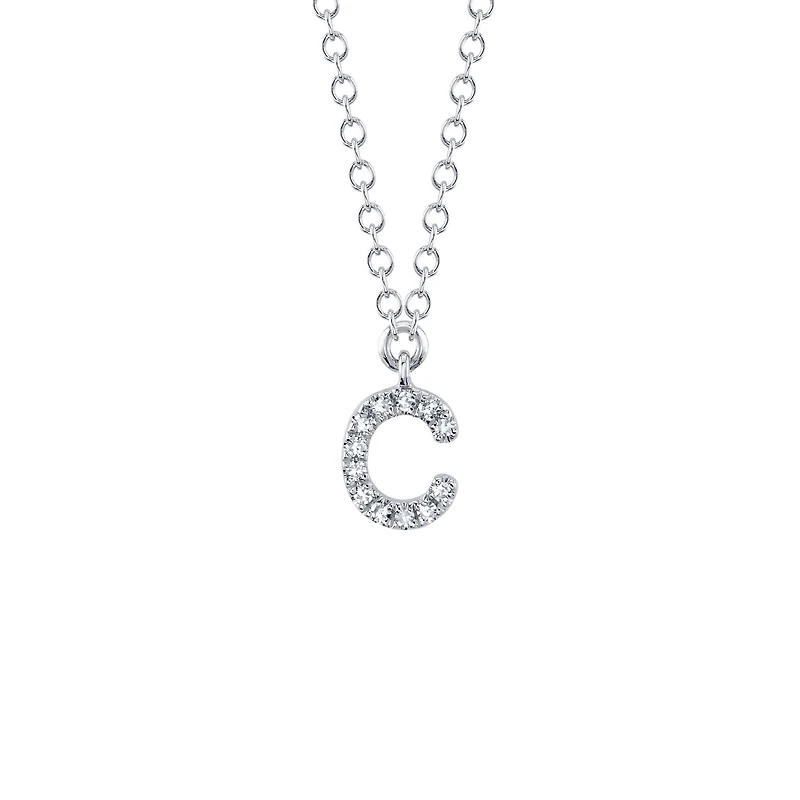 Initials White Gold and Diamond Pavé Letter C Necklace