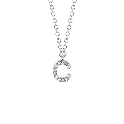 Initials White Gold and Diamond Pavé Letter C Necklace