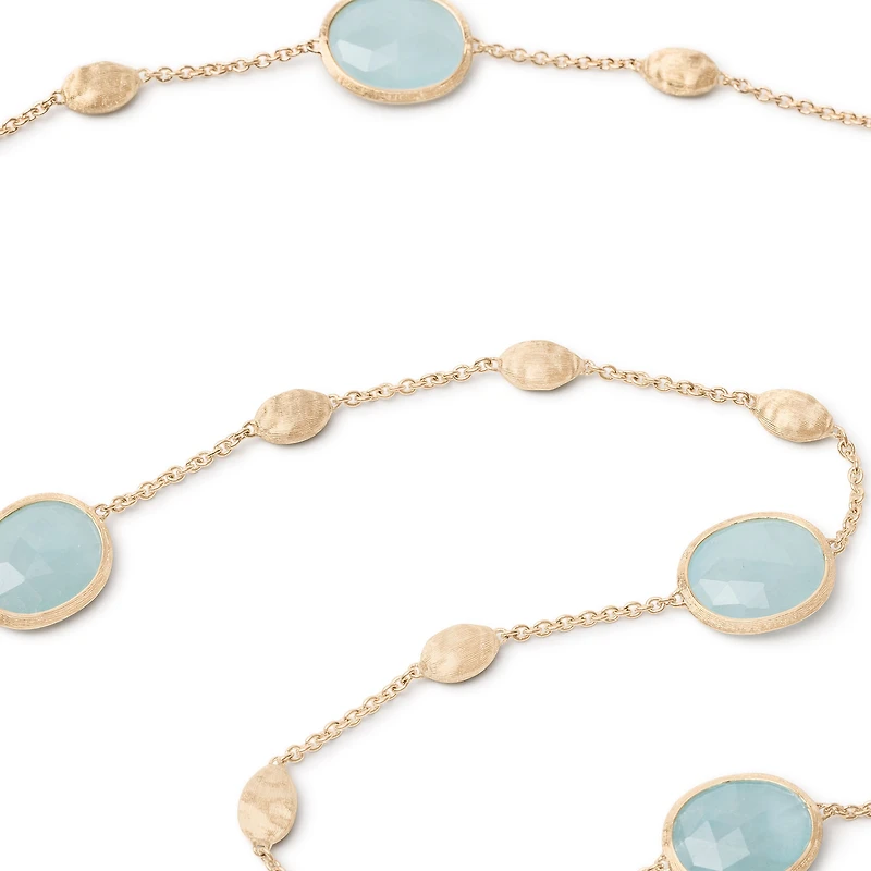 Siviglia Yellow Gold and Aquamarine Station Necklace