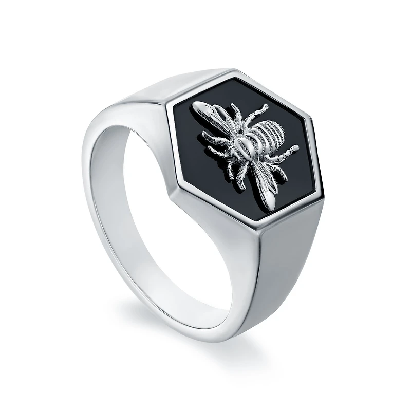 Silver and Black Enamel Signet Ring