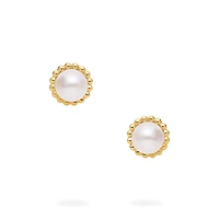 Yellow Gold Bead and Freshwater Pearl Earrings