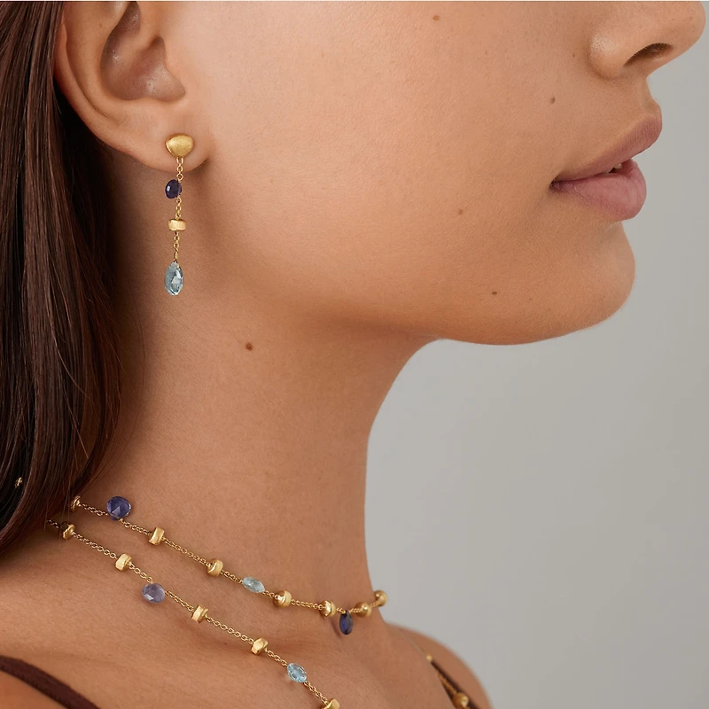 Paradise Yellow Gold, Blue Topaz and Iolite Drop Earrings