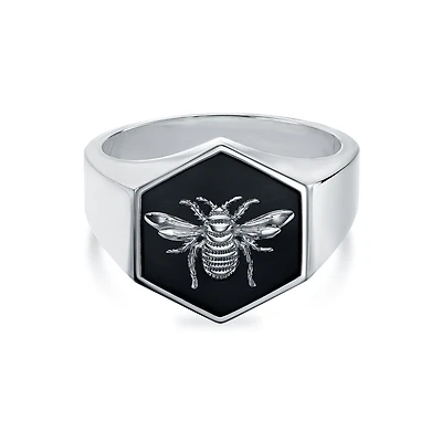 Silver and Black Enamel Signet Ring