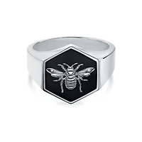 Silver and Black Enamel Signet Ring