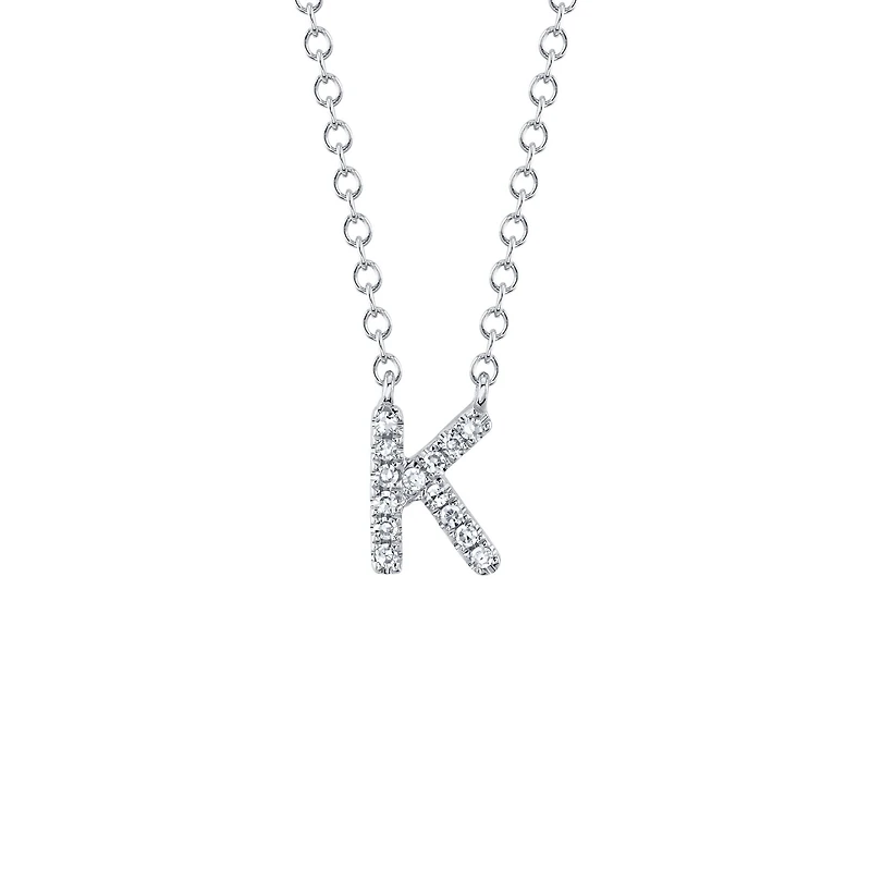Initials White Gold and Diamond Pavé Letter K Necklace