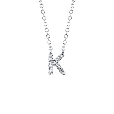 Initials White Gold and Diamond Pavé Letter K Necklace