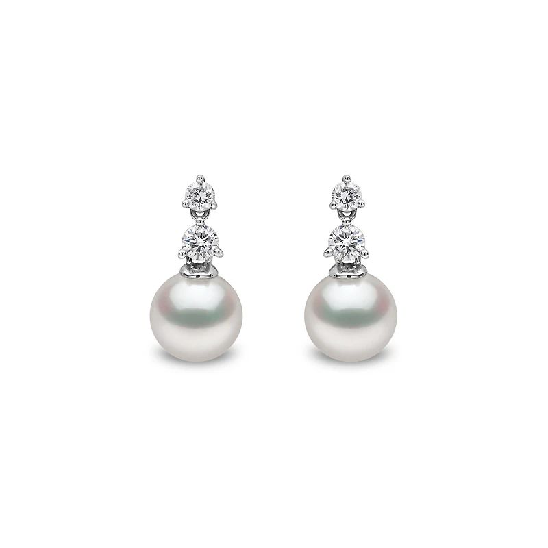 Classic White Gold, Pearl and Diamond Stud Earrings