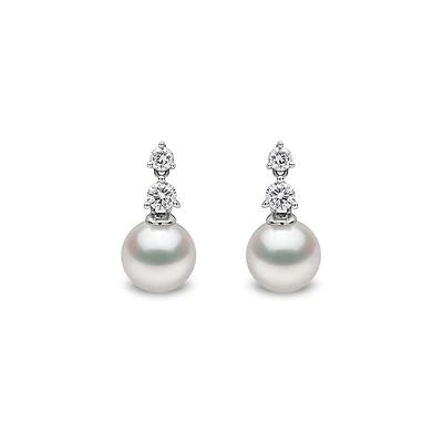 Classic White Gold, Pearl and Diamond Stud Earrings